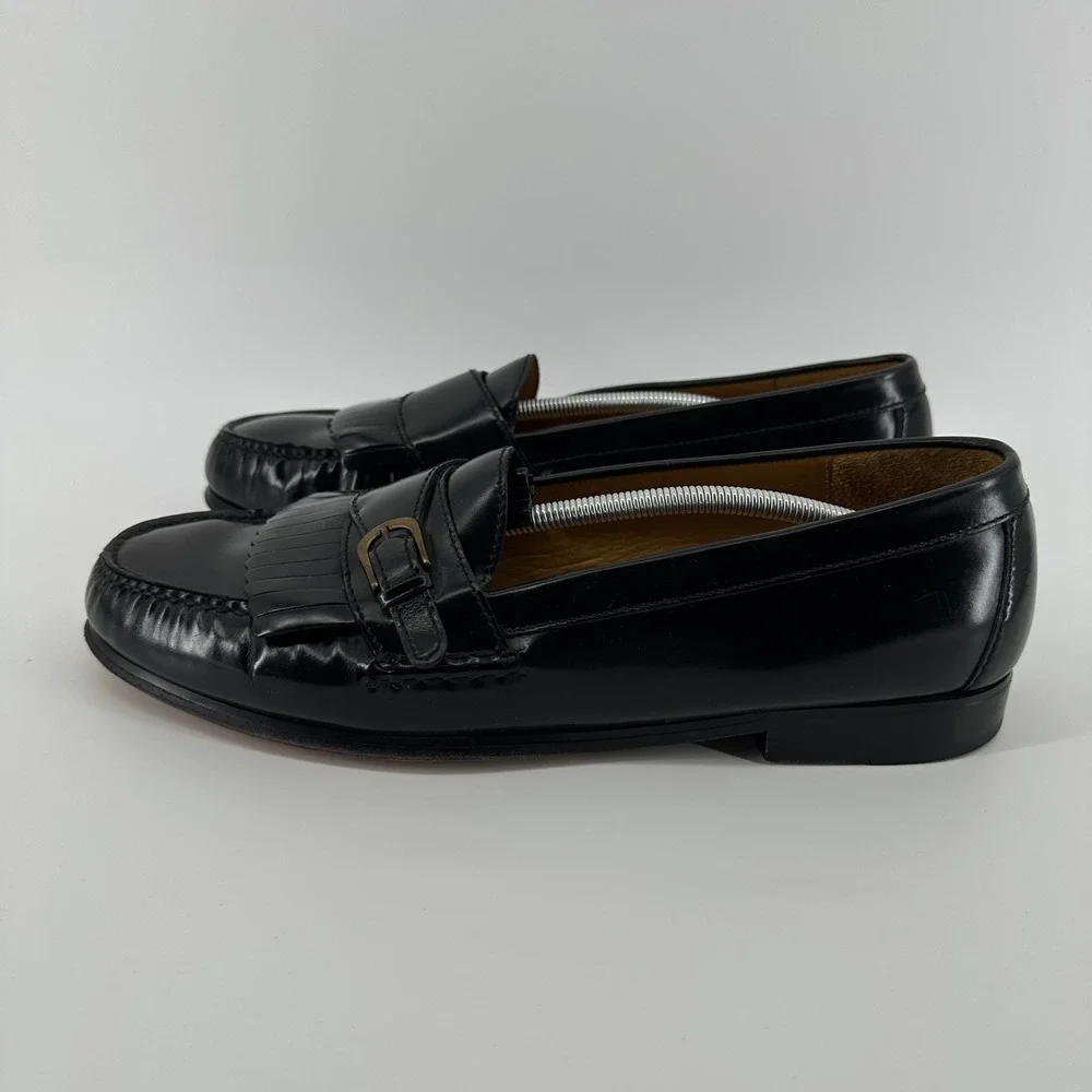 Cole Haan Black Leather Kiltie Buckle Loafers